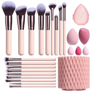 MBS02 Pink Makeup Brush Set with Twist-Away Bucket